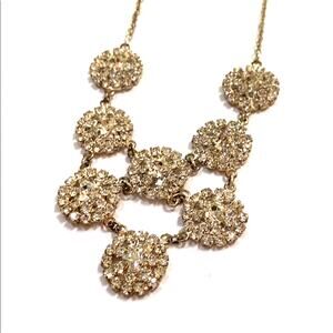 Vintage silver tone chain necklace with white rhinestones bib delicate romantic